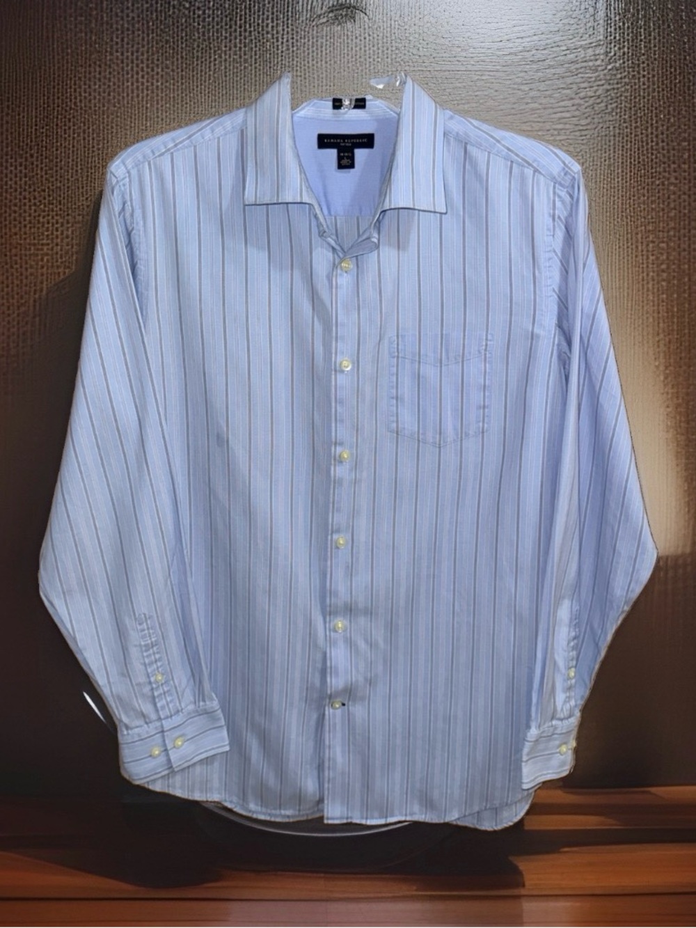 Banana Republic Fitted Light Blue & White Striped Textured Dress Shirt-L-EC